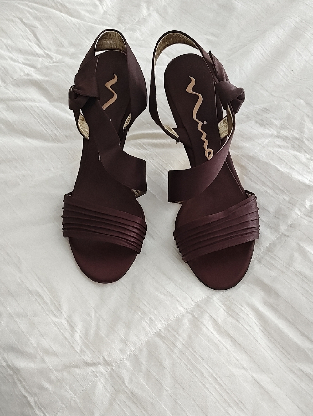 Nina Brown Satin Knotted Strap Heeled Sandals